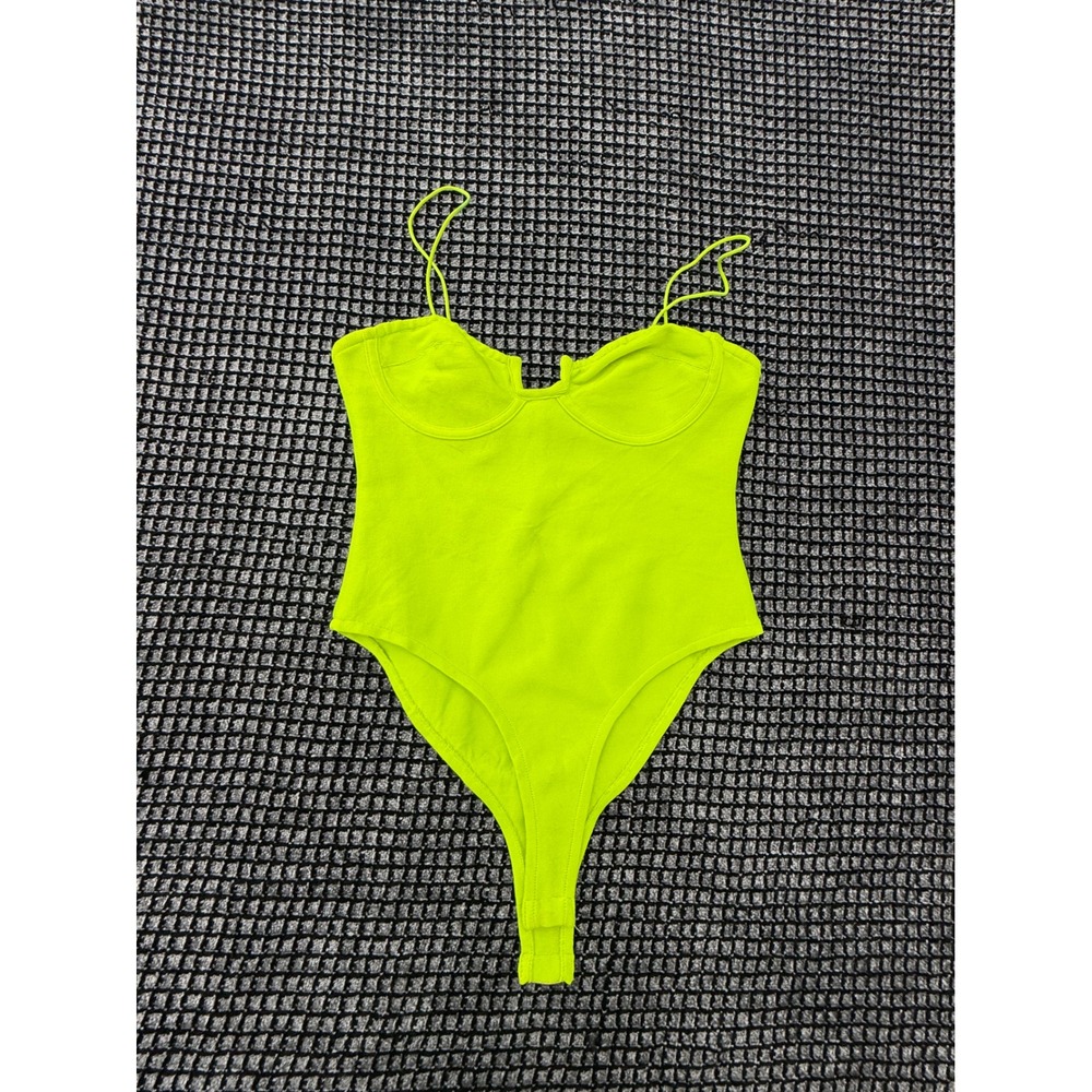 Forever 21 Bodysuit Womens Large‎ Neon Lime Green Underwire Notched